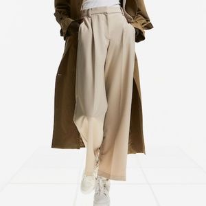 Khaki H&M Straight Wide Legged High Waisted Dress Trouser Work Pant (Size 8)